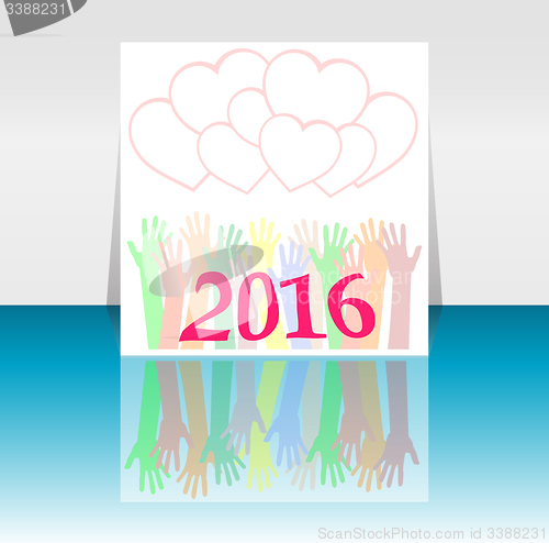 Image of 2016 and people hands set symbol. The inscription 2016 in oriental style on abstract background