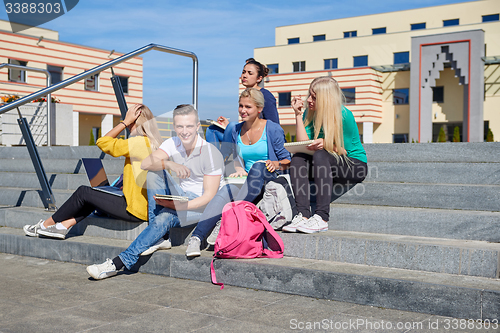 Image of students outside sitting on steps