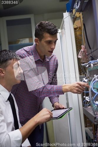 Image of network engineers in server room