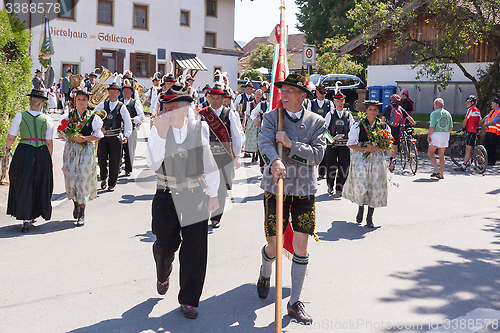 Image of Hausham / Germany / Bavaria-09th August: brass band from Italy