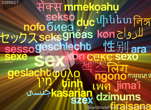 Image of Sex multilanguage wordcloud background concept glowing