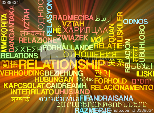 Image of Relationship multilanguage wordcloud background concept glowing