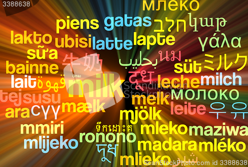 Image of Milk multilanguage wordcloud background concept glowing