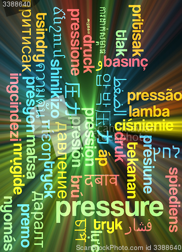 Image of Pressure multilanguage wordcloud background concept glowing