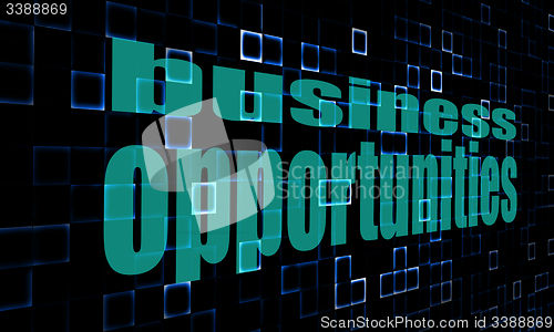 Image of Pixelated words business opportunities on digital background