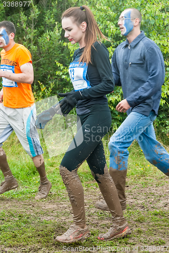 Image of Teams in dirty cross-country race stage. Tyumen