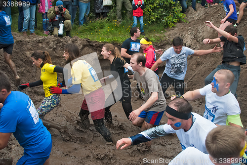 Image of Teams in dirty cross-country race stage. Tyumen