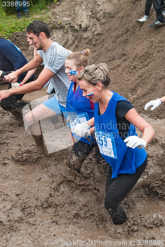 Image of Teams in dirty cross-country race stage. Tyumen