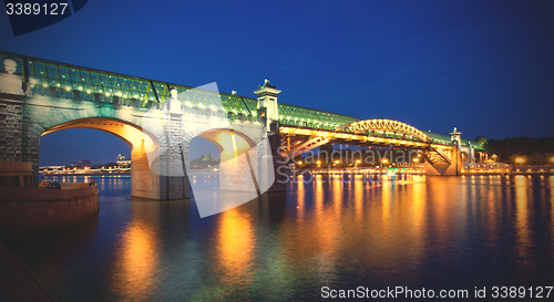 Image of evening landscape with covered bridge Andreevsky, Moscow, Russia