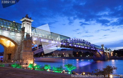 Image of landscape with old St. Andrew\'s Bridge in Moscow, Russia