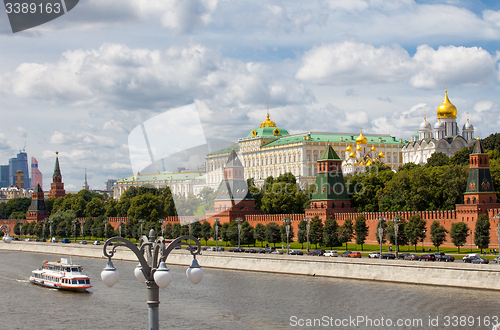 Image of Moscow River, the ship near Grand Kremlin Palace