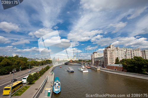 Image of river and Moscow Kremlin at summer day, Russia