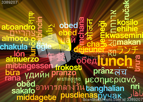 Image of Lunch multilanguage wordcloud background concept glowing
