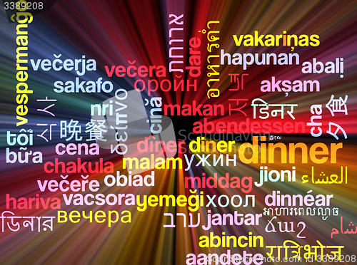 Image of Dinner multilanguage wordcloud background concept glowing