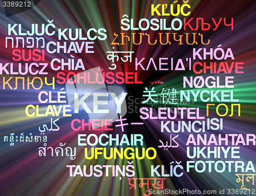 Image of Key multilanguage wordcloud background concept glowing