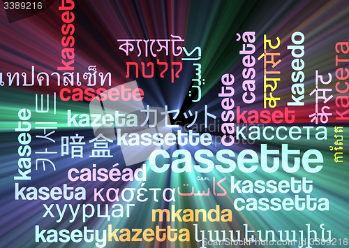 Image of Cassette multilanguage wordcloud background concept glowing
