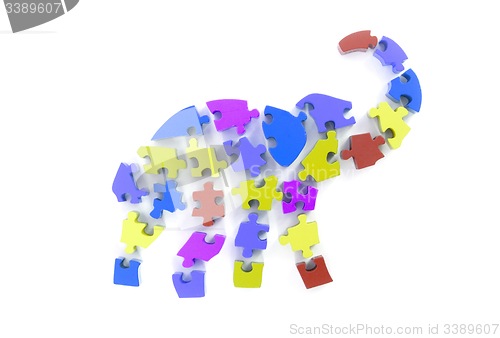 Image of Colorful puzzle pieces in elephant shape