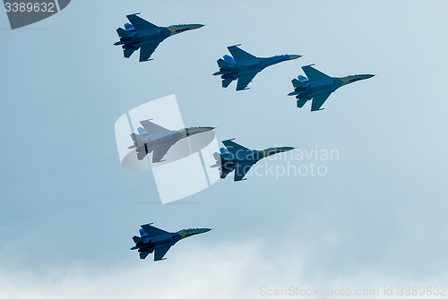 Image of Team work of russian fighters SU-27 knights