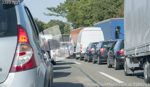 Image of freeway with traffic jam