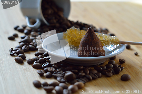 Image of Chocolate truffle, sugar and coffee beans