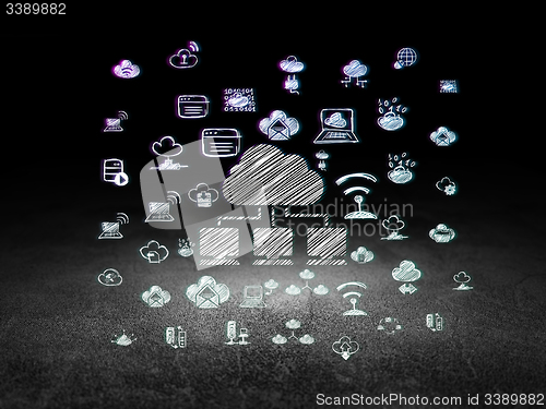 Image of Cloud technology concept: Cloud Network in grunge dark room