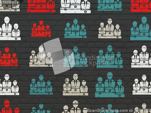 Image of News concept: Business Team icons on wall background