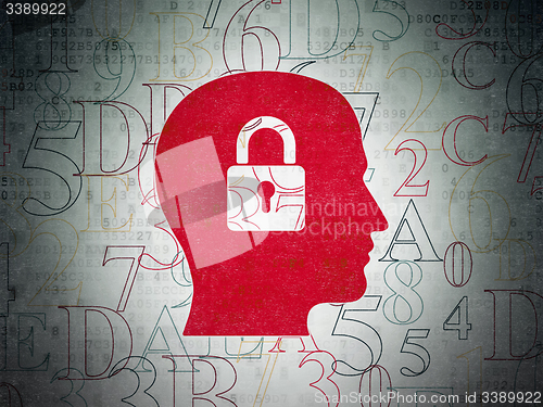 Image of Information concept: Head With Padlock on Digital Paper background