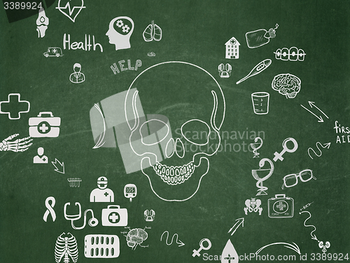 Image of Health concept: Scull on School Board background