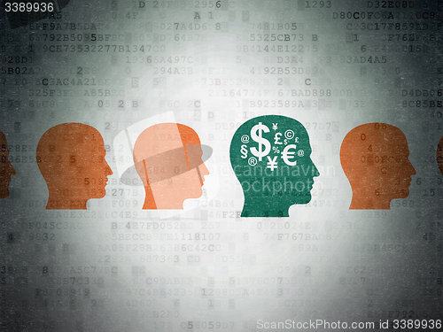 Image of Business concept: head with finance symbol icon on Digital Paper background
