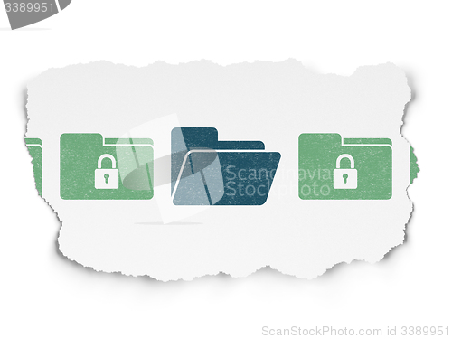 Image of Privacy concept: folder icon on Torn Paper background