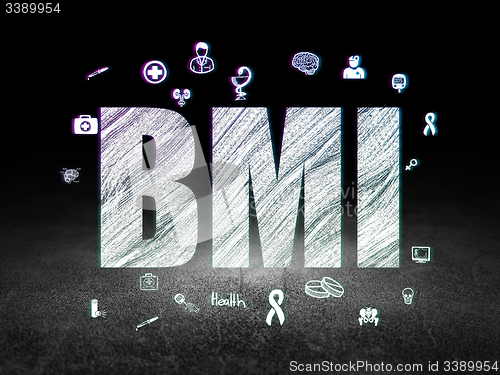 Image of Health concept: BMI in grunge dark room