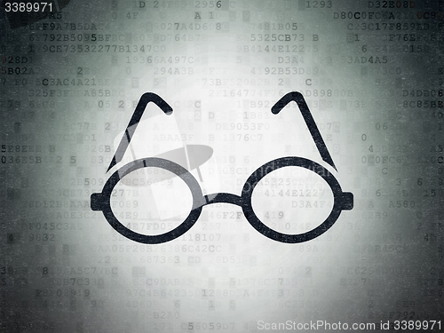 Image of Science concept: Glasses on Digital Paper background