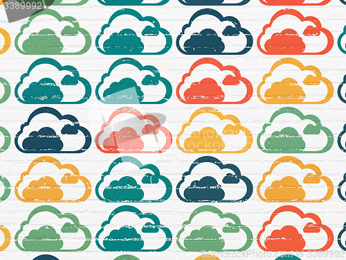 Image of Cloud networking concept: Cloud icons on wall background