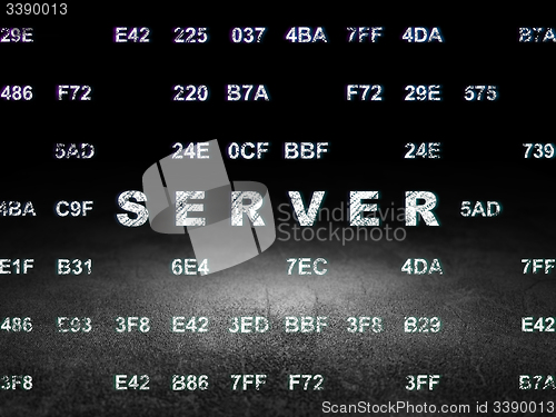 Image of Web design concept: Server in grunge dark room