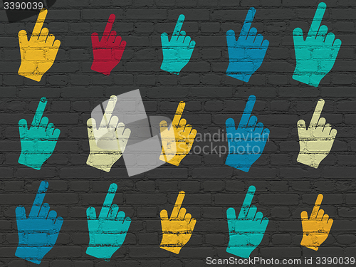 Image of Advertising concept: Mouse Cursor icons on wall background