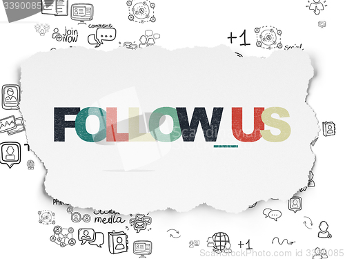 Image of Social network concept: Follow us on Torn Paper background