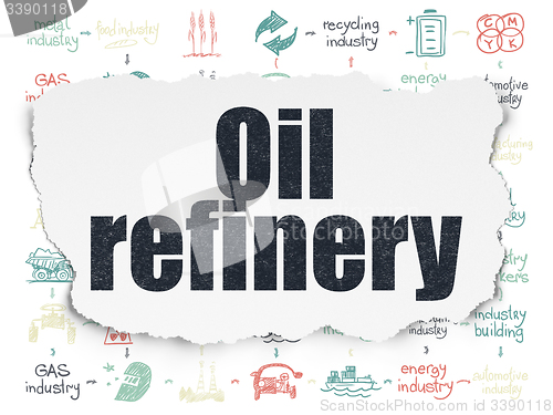 Image of Manufacuring concept: Oil Refinery on Torn Paper background