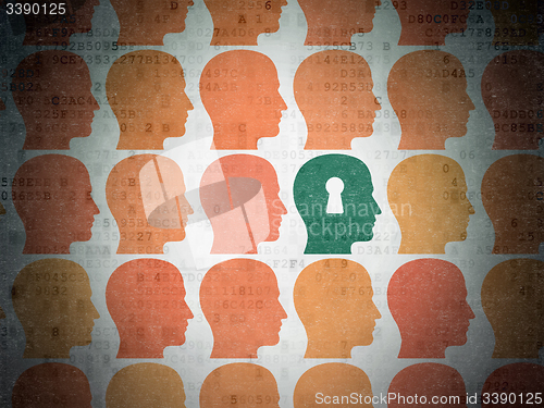 Image of Learning concept: head with keyhole icon on Digital Paper background