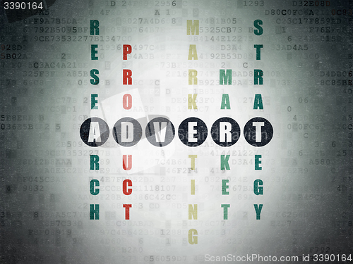 Image of Advertising concept: word Advert in solving Crossword Puzzle
