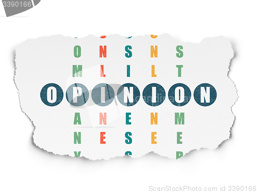 Image of Advertising concept: word Opinion in solving Crossword Puzzle