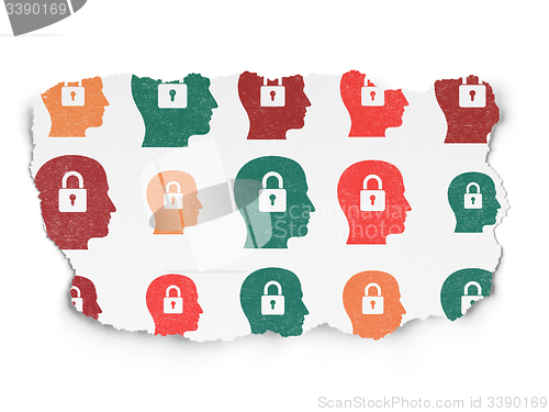 Image of Information concept: Head With Padlock icons on Torn Paper background