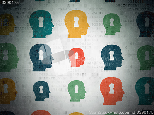 Image of Marketing concept: Head With Keyhole icons on Digital Paper background