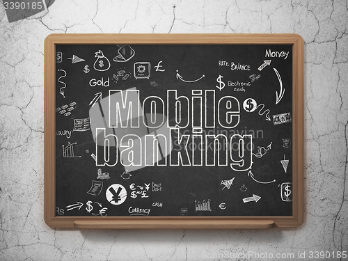 Image of Banking concept: Mobile Banking on School Board background