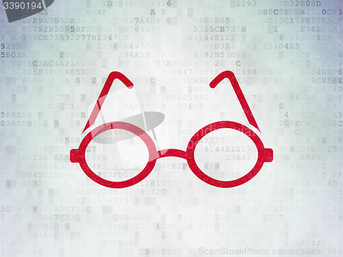 Image of Science concept: Glasses on Digital Paper background