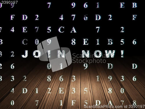 Image of Social network concept: Join now! in grunge dark room