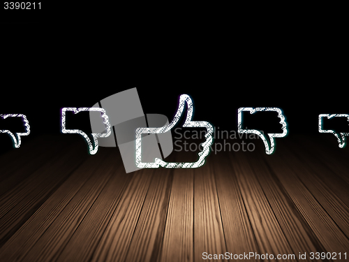 Image of Social media concept: thumb up icon in grunge dark room