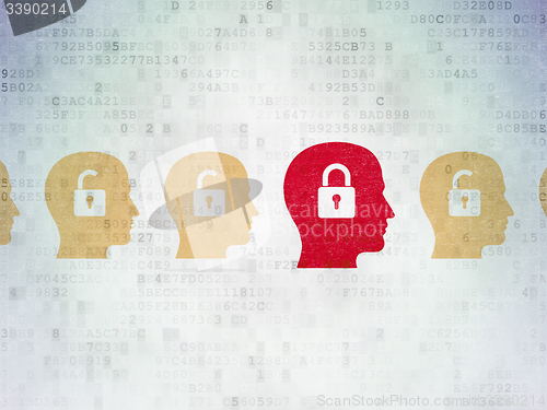 Image of Business concept: head with padlock icon on Digital Paper background