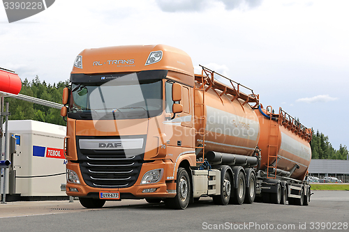 Image of New DAF XF Tank Truck Being Refueled