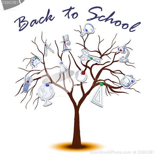 Image of Tree with pinned educational symbols 