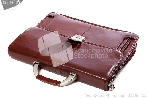 Image of Leather brown briefcase on white background